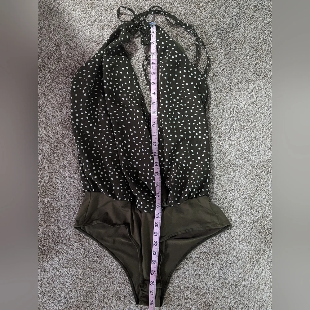 Escape by Blu Pepper Forest‎ Green Polka Dot Sz Large Bodysuit Halter Tie